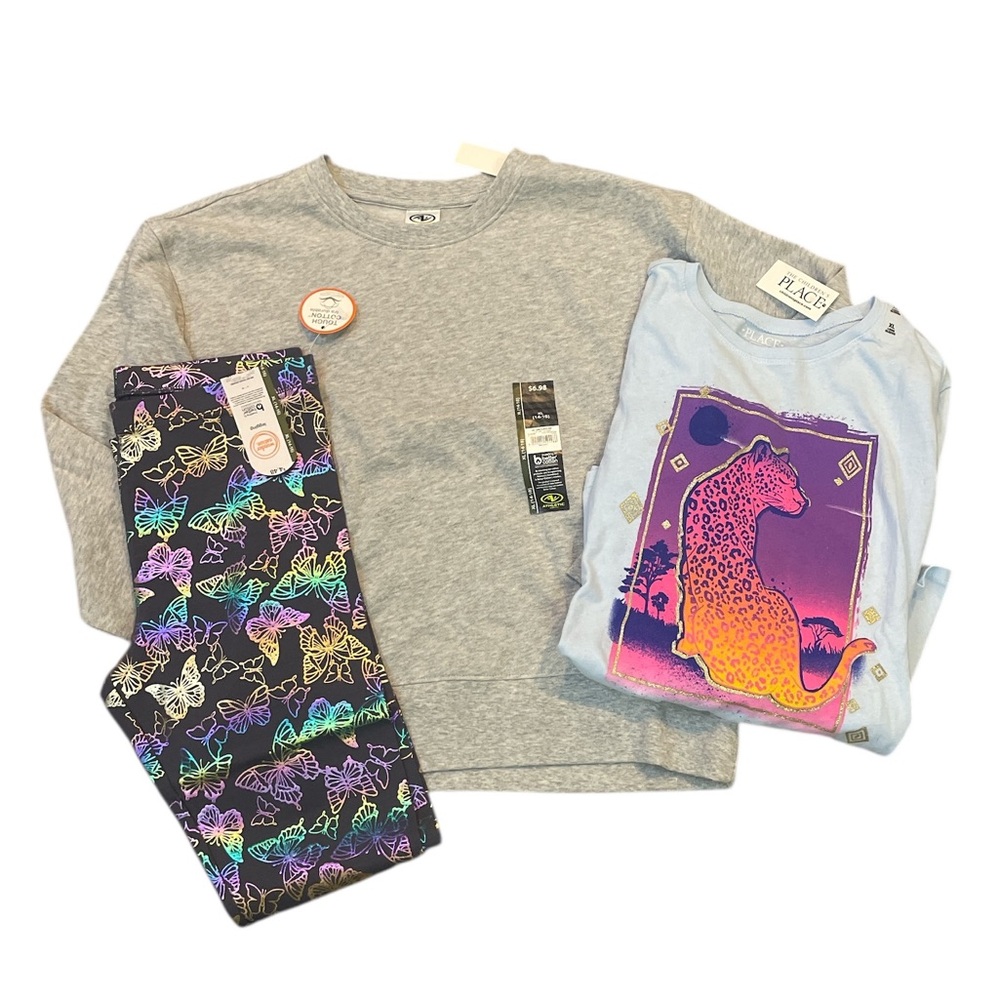 3 Piece Girls Bundle Metallic Leggings Sweatshirt Long Sleeve Tee Size XL